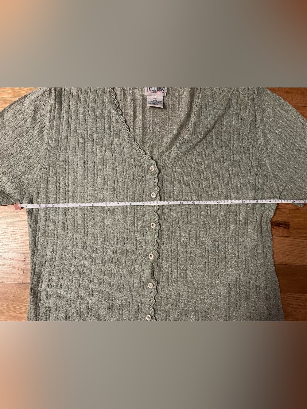 Button-Front Ribbed Knit Top in Sage Green - Picture 3 of 3